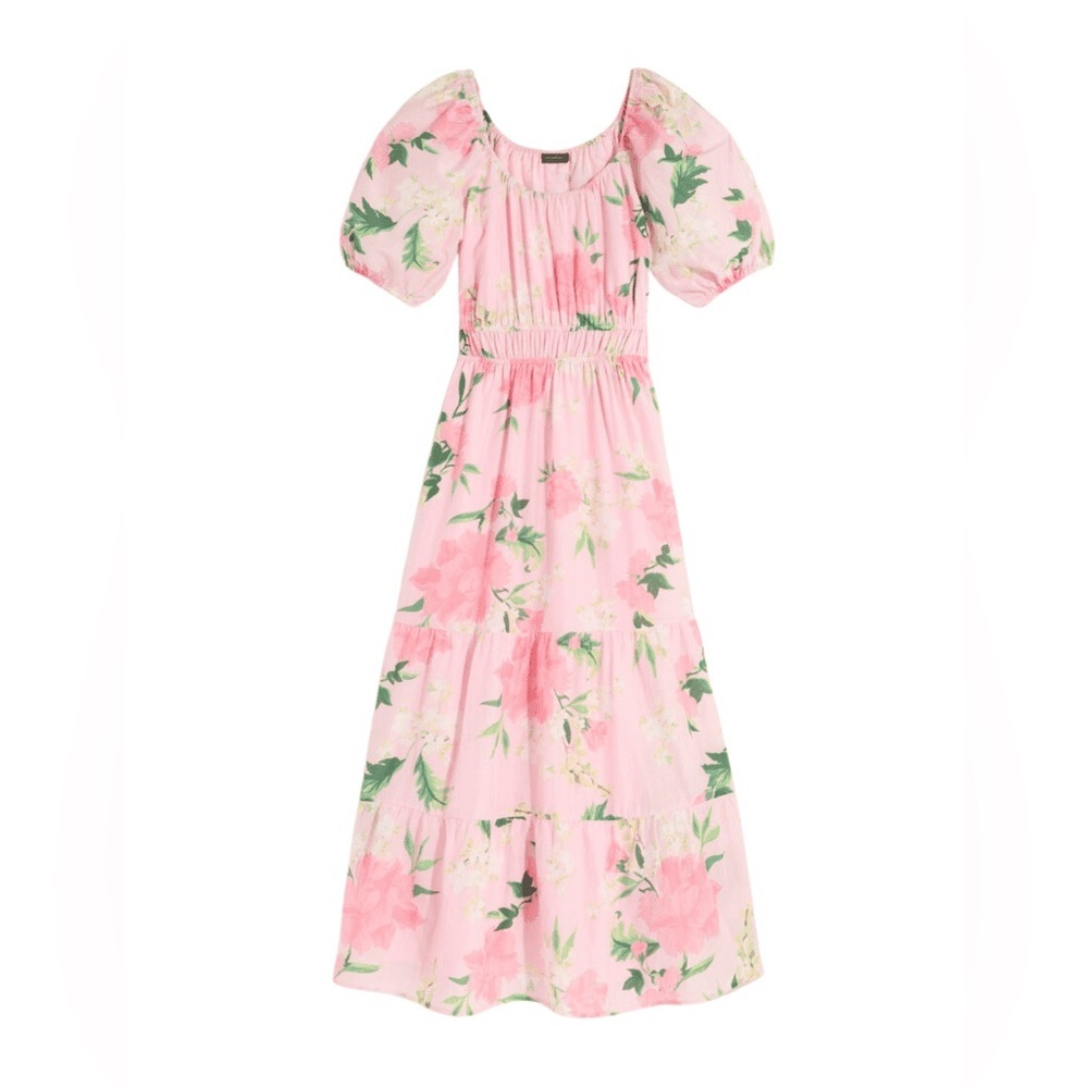 Vineyard Vines Pink Floral Puff-Sleeve Maxi Dress